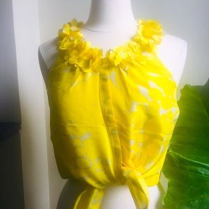 J Crew Yellow Floral Sleeveless Silk Blouse
